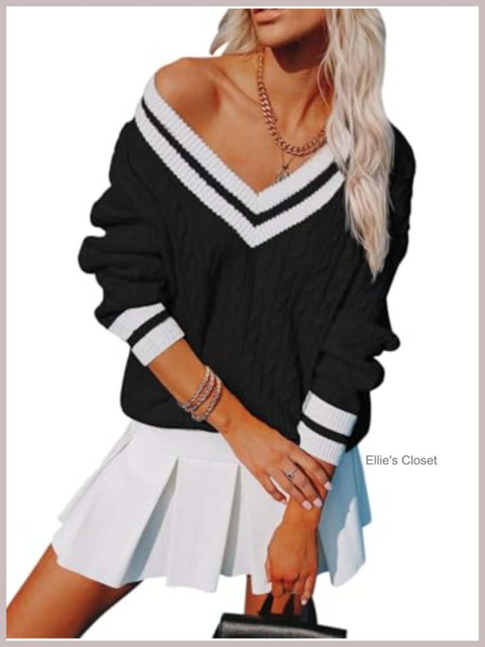 Oversized V Neck Cable Knit Pullover Sweater Long Sleeve Chunky Tunic Top